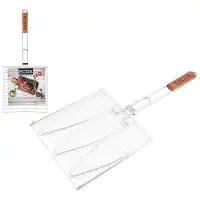 Решетка для барбекю ECOS RD-117W (рыбная, 3 секции, р-р 28х28х1,5см, общая длина 63 см, хром.)