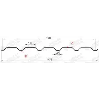 Профнастил "Металлпрофиль" МП-35(Тип), 0.9 мм, оцинкованный 1.076 * м2