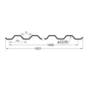 Профнастил С-21(Тип), 0.35 мм (Эконом), PE, RAL ** Stynergy, 1.051 * м2