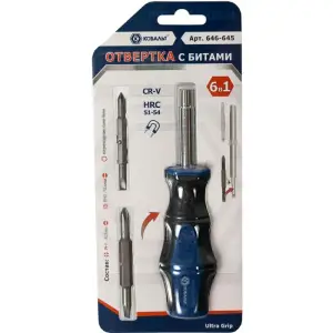 Отвертка рукоятка КОБАЛЬТ, Ultra Grip CR-V, 3 шт., с набором двусторонних бит, блистер