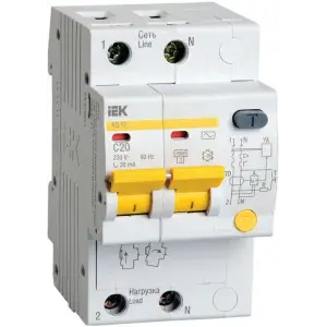 Выключатель автоматический диф. тока 2п АД-12 20А 4.5кА х-ка C IEK MAD10-2-020-C-030