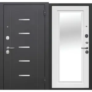 Дверь мет. FERRONI Гарда 7,5см 860х2050 "Пр" Серебро Зеркало /БЕЛЫЙ ЯСЕНЬ
