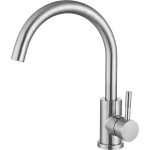 Смеситель HAIBA HB72304-3 для кухни однорычажный, высокий поворотный излив, на гайке, нержавеющая сталь