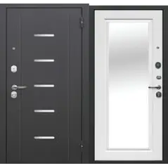 Дверь мет. FERRONI Гарда 7,5см 860х2050 "Пр" Серебро Зеркало /БЕЛЫЙ ЯСЕНЬ