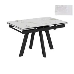 Стол Катана-2С 120х80 (+30+30) (царга Чёрный/МДФ+PVC Чёрный/Alpine snow) + Нога №170E (чёрный)